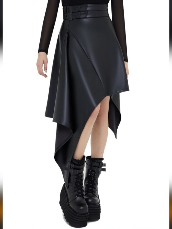 Killstar Dresses & Skirts - Killstar Black Asymmetrical Faux Leather Handkerchief Hem Skirt